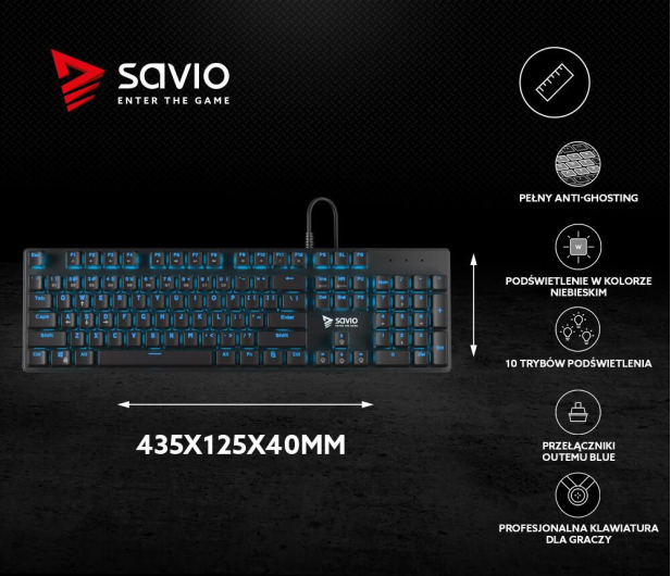 SAVIO Tempest RX FULL Outemu BLUE, LED niebieski, NKRO, Anty-ghosting SAVGK TEMPEST FULL BLUE - 1462252 - zdjęcie 7